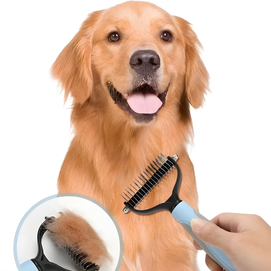 Rastrillo de aseo y herramienta de eliminación de subpelo de doble cara para perros y gatos