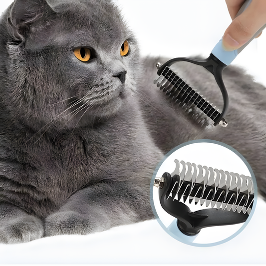 Rastrillo de aseo y herramienta de eliminación de subpelo de doble cara para perros y gatos