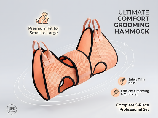 5-Piece Pet Grooming Hammock Set - Breathable Mesh Hanging Harness Sling for Dog & Cat Nail Trimming, Bathing, and Grooming, Includes Safety Straps & Carabiners