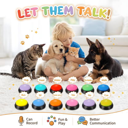 Recordable Pet Training Buzzer Buttons - Talking Buttons for Dogs & Cats
