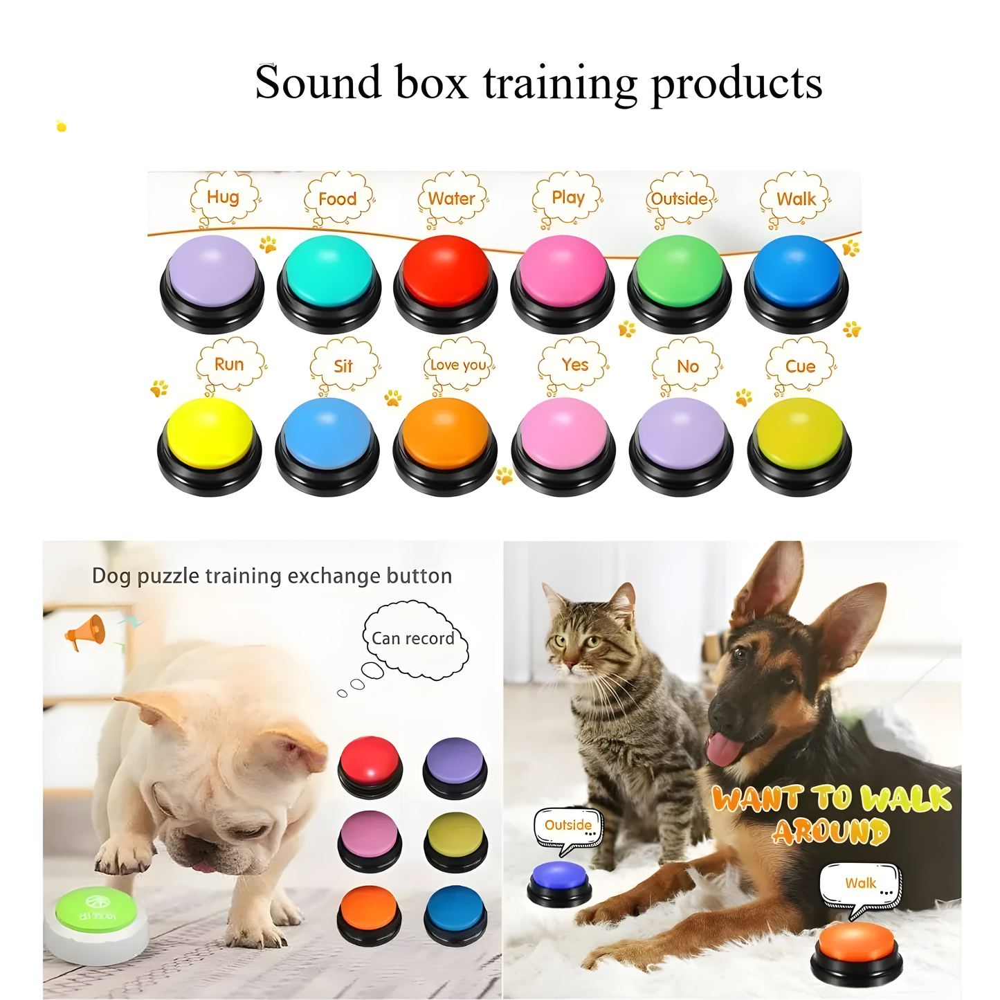 Recordable Pet Training Buzzer Buttons - Talking Buttons for Dogs & Cats