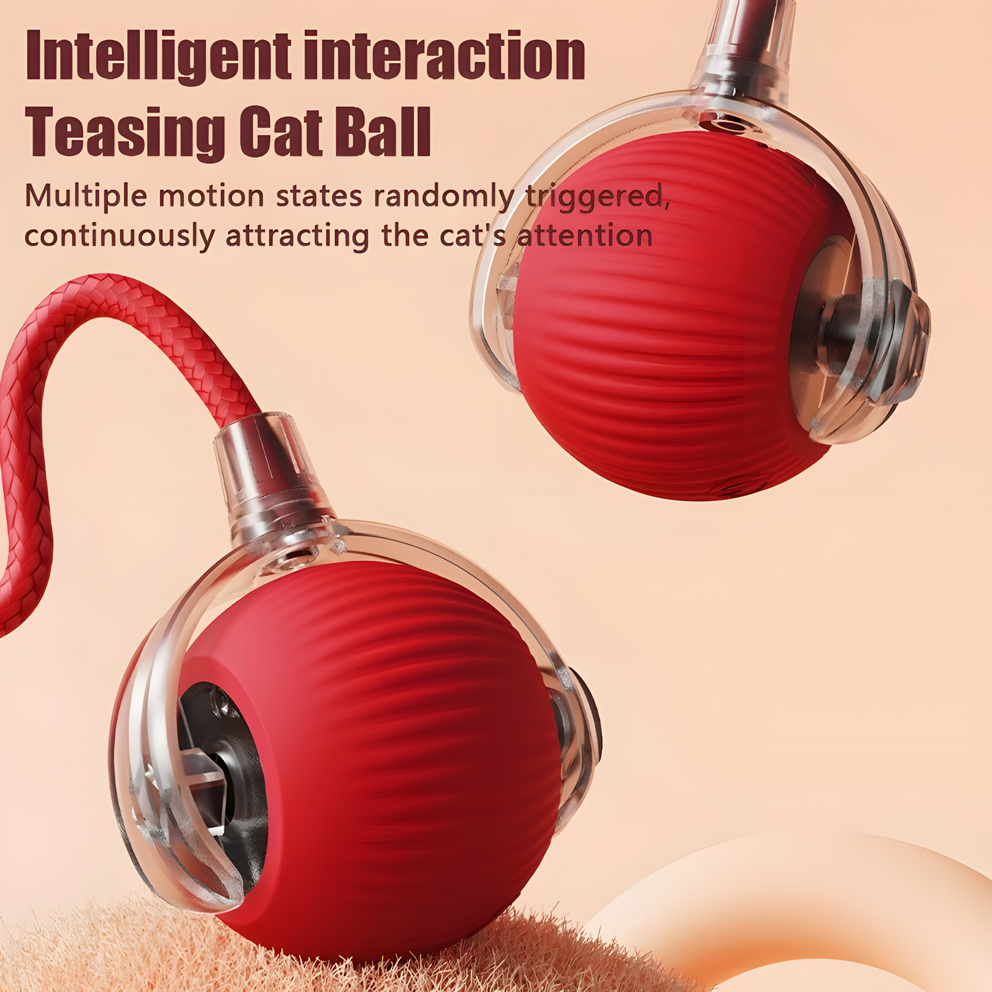 Smart Interactive Cat Ball Toy - Automatic Moving Rolling Ball with Rope Tail