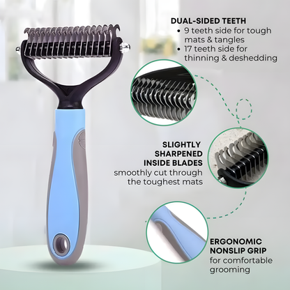Dual-Sided Pet Grooming Rake & Undercoat Deshedding Tool for Dogs & Cats